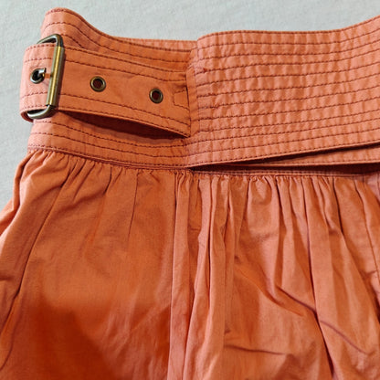 Coral Cotton Poplin Belted Shorts