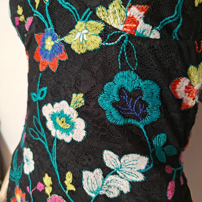 Black Floral Embroidered Off-Shoulder Mini Dress