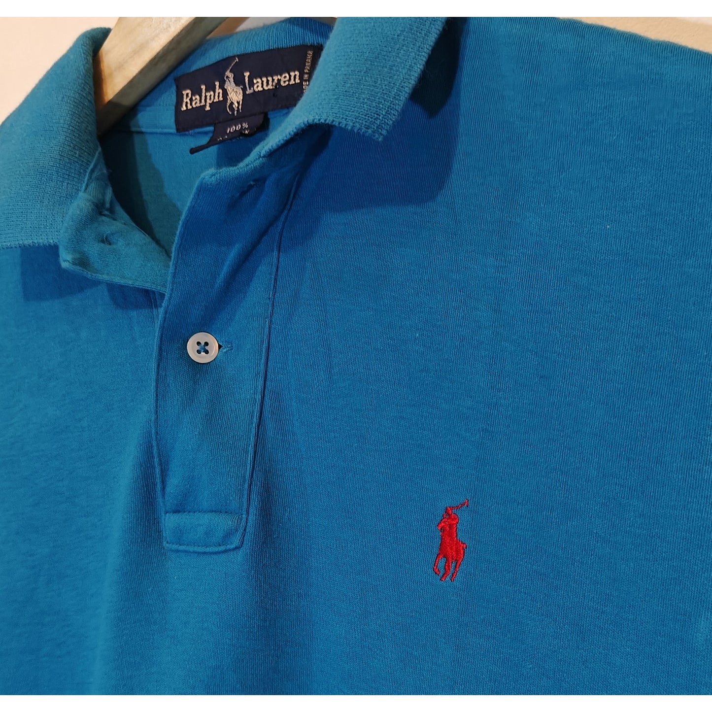 Blue Polo Shirt With Red Pony Logo