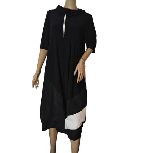 Black Cocoon Hooded Asymmetrical Midi Dress