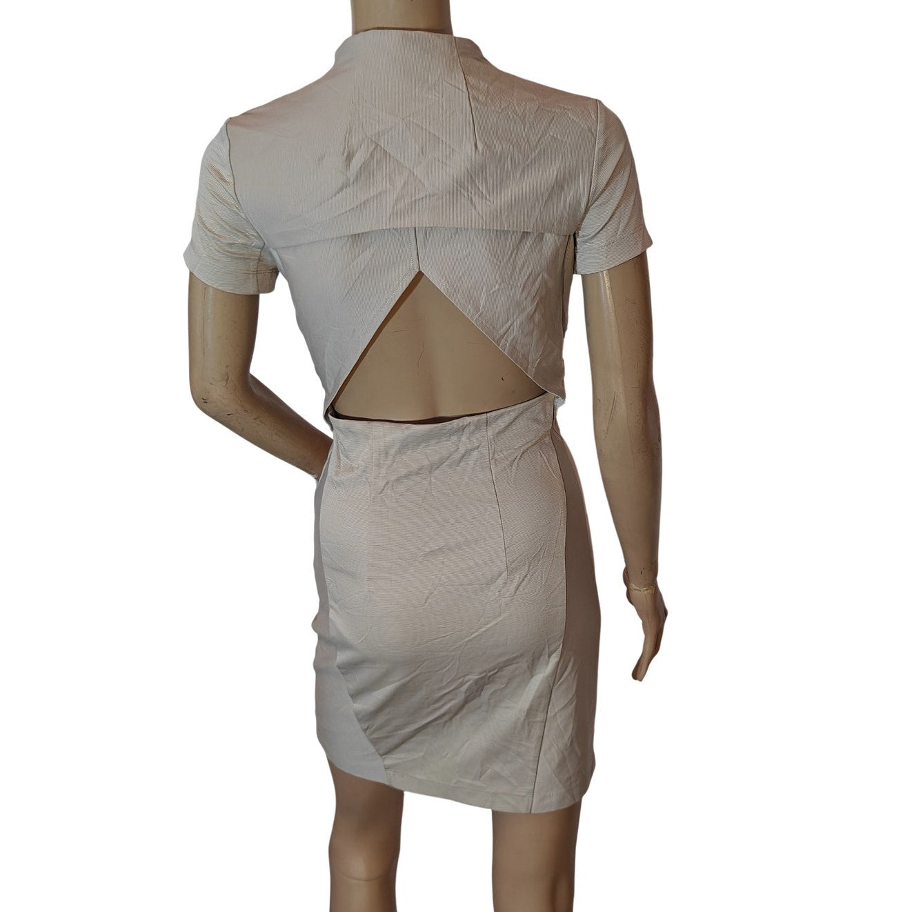 Nude Zip Front Bodycon Dress With Open Back