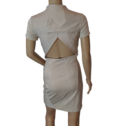 Nude Zip Front Bodycon Dress With Open Back