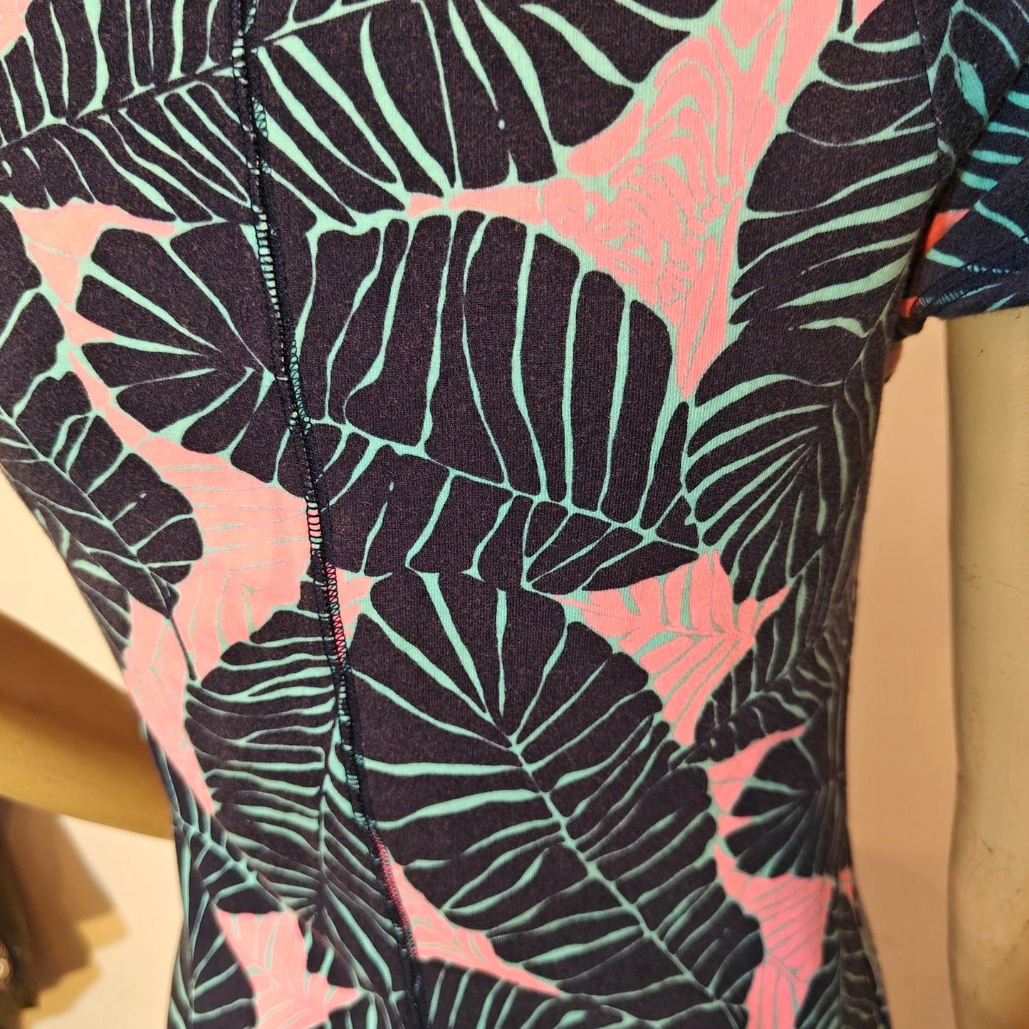 Tropical Print Pink & Navy Stretch T-Shirt Dress