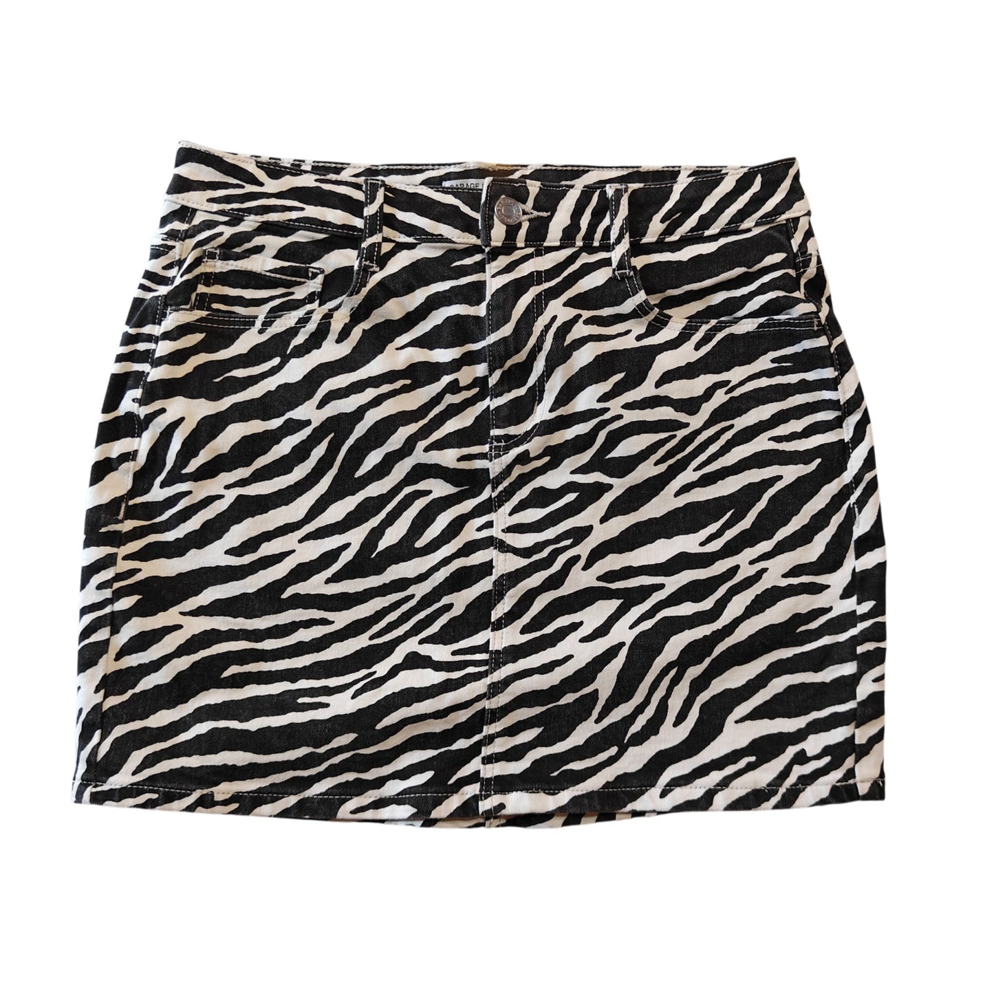 Zebra Print Denim Mini Skirt