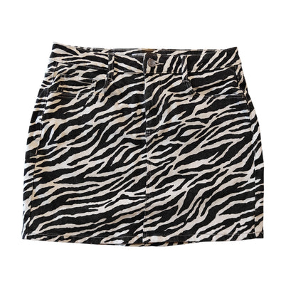 Zebra Print Denim Mini Skirt