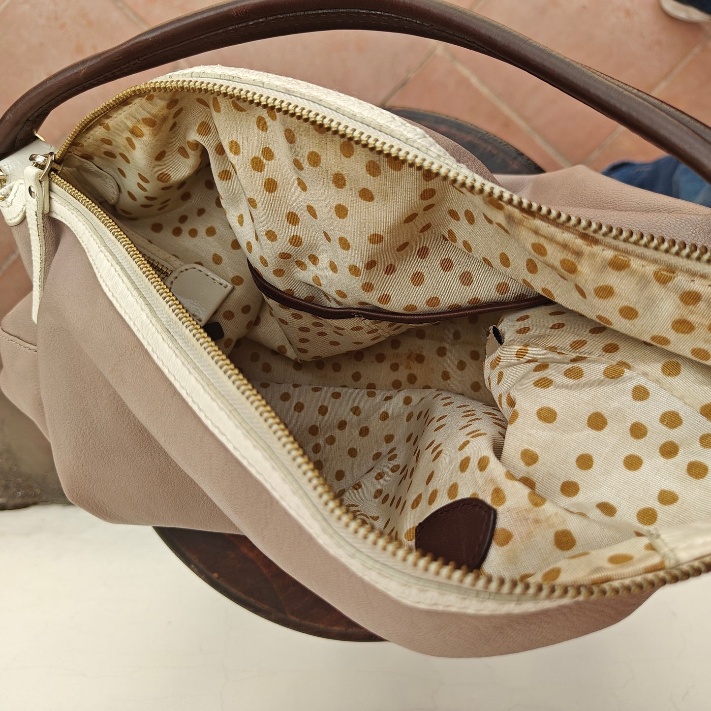 Taupe Leather Hobo Shoulder Bag