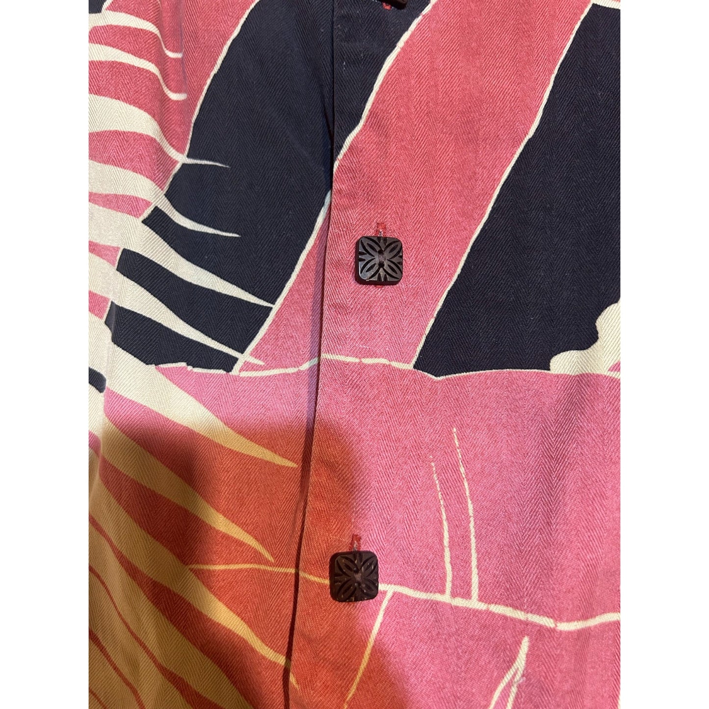 100% Silk Pink and Cream Tropical Print Camp Shirt