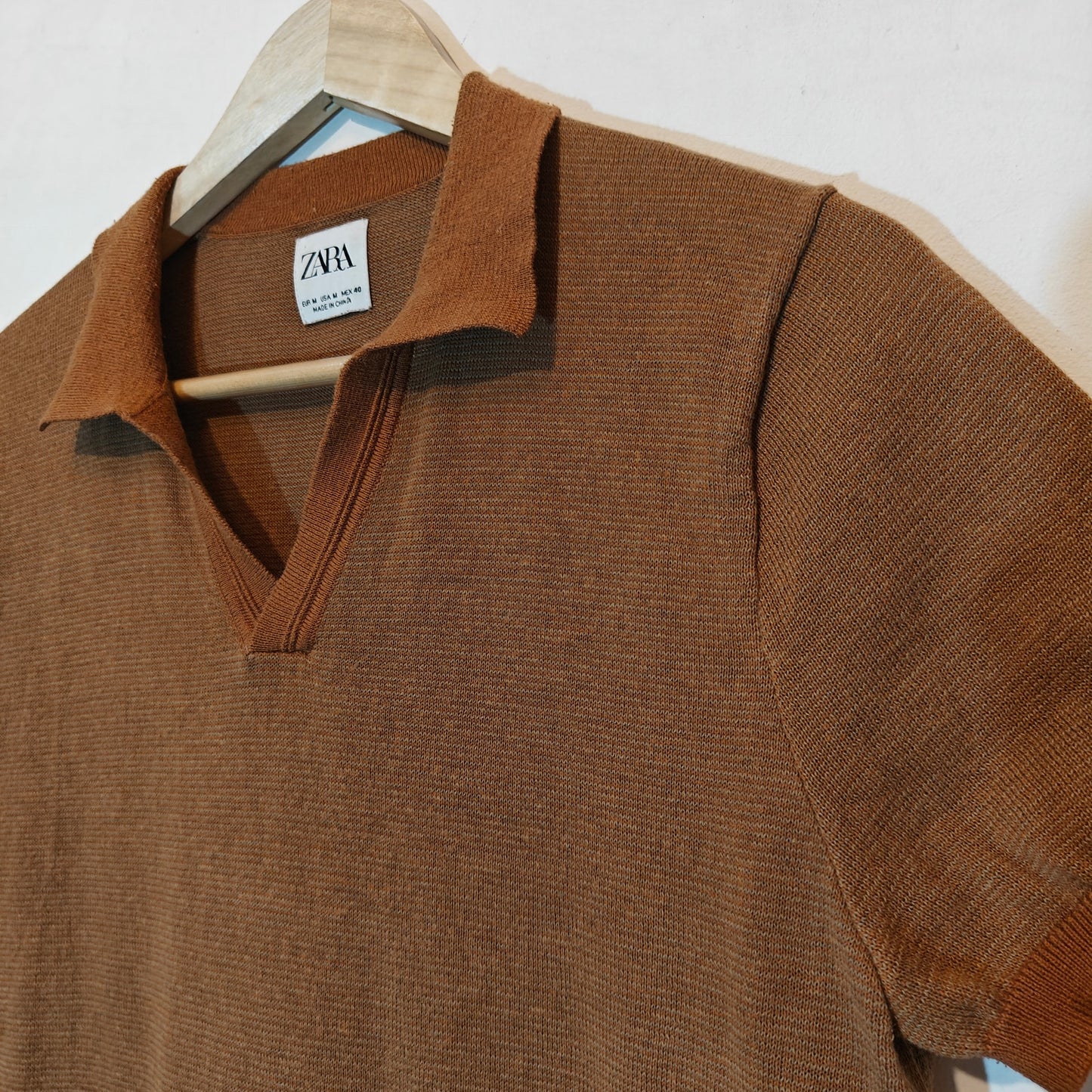 Brown Knit Short Sleeve Polo Shirt