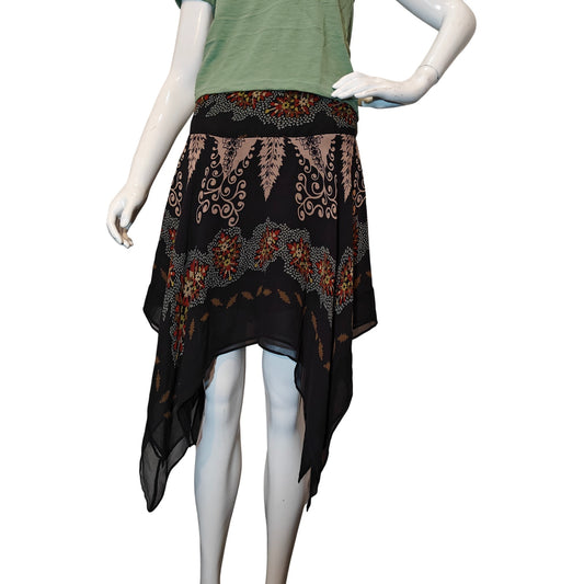 Boho Floral Handkerchief Hem Skirt