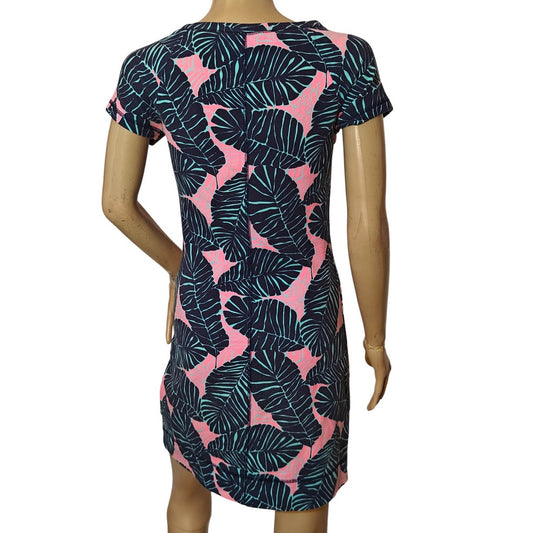 Tropical Print Pink & Navy Stretch T-Shirt Dress