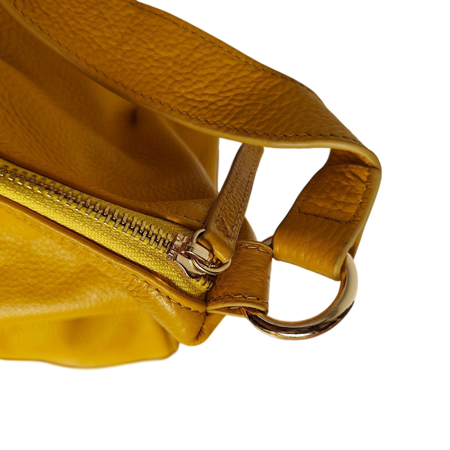 Yellow Pebbled Leather Hobo Shoulder Bag