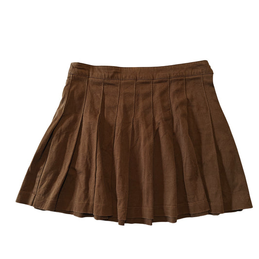 Brown Pleated A Line Mini Skirt