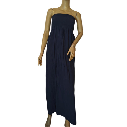 Navy Strapless Maxi Dress with Smocked Bodice