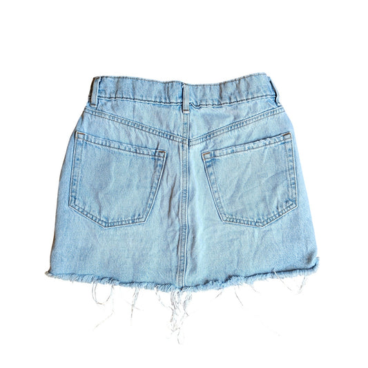 Distressed Denim Frayed Hem Mini Skirt