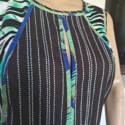 Tropical Print Striped Fit & Flare Dress