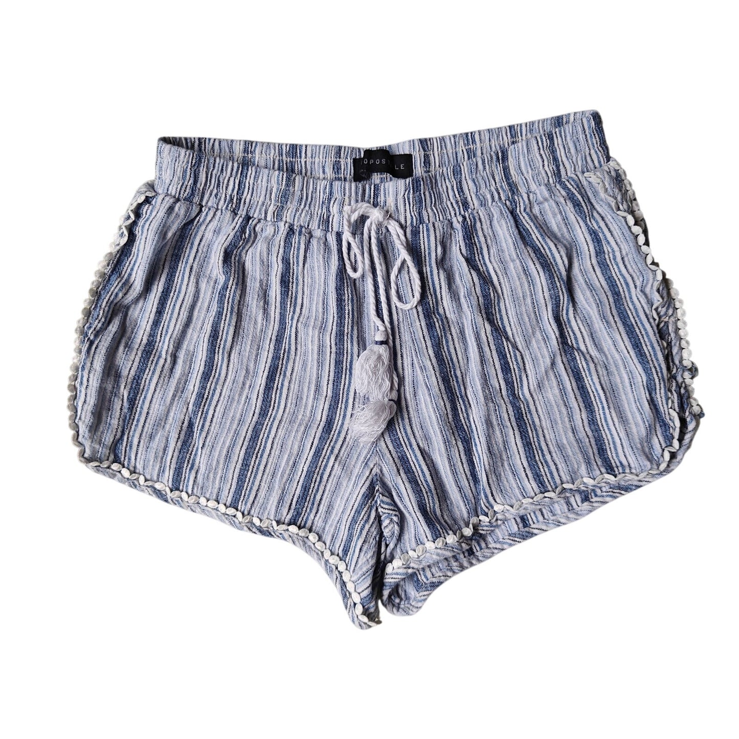 Blue and White Striped Tassel Drawstring Shorts