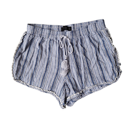 Blue and White Striped Tassel Drawstring Shorts