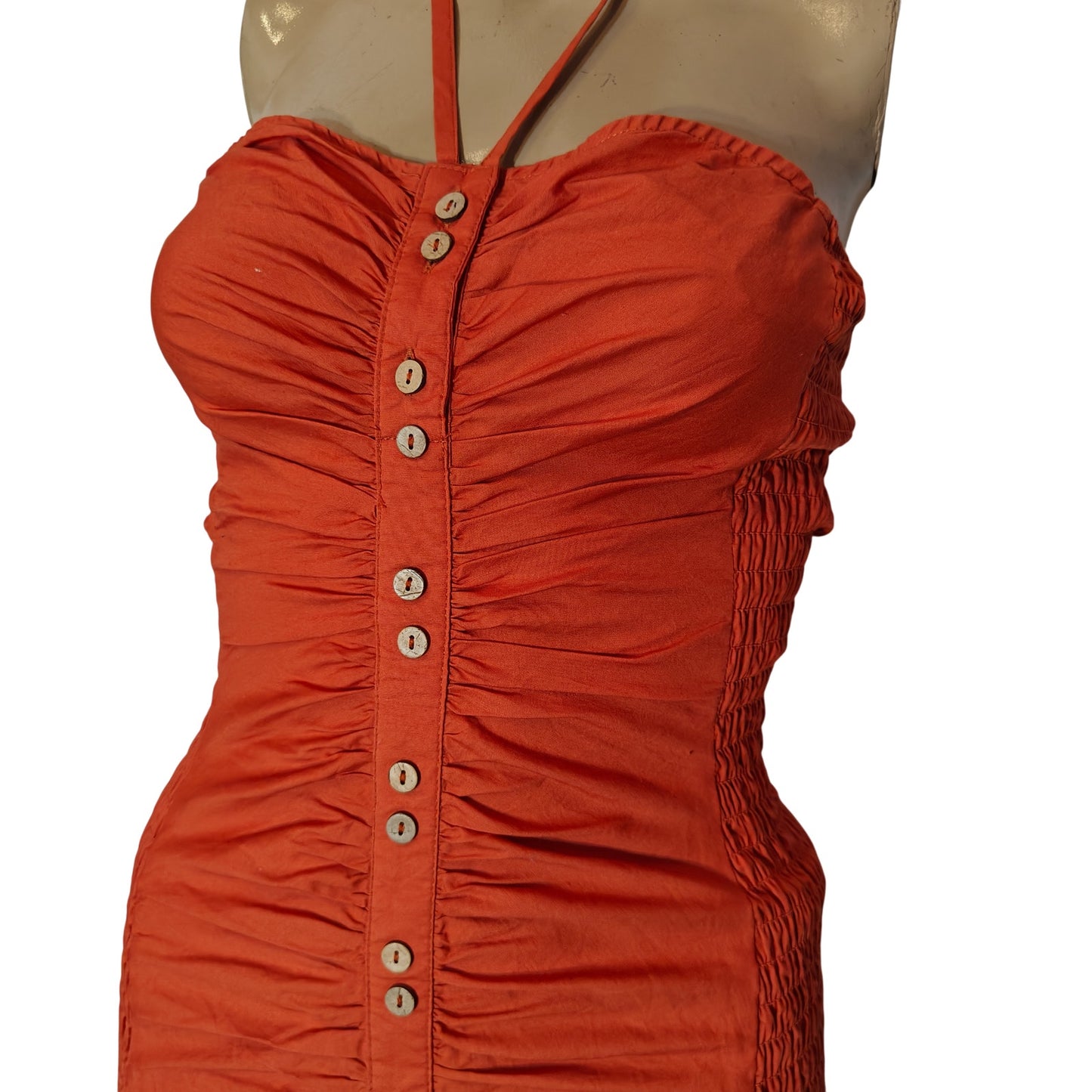 Orange Ruched Halter Mini Dress