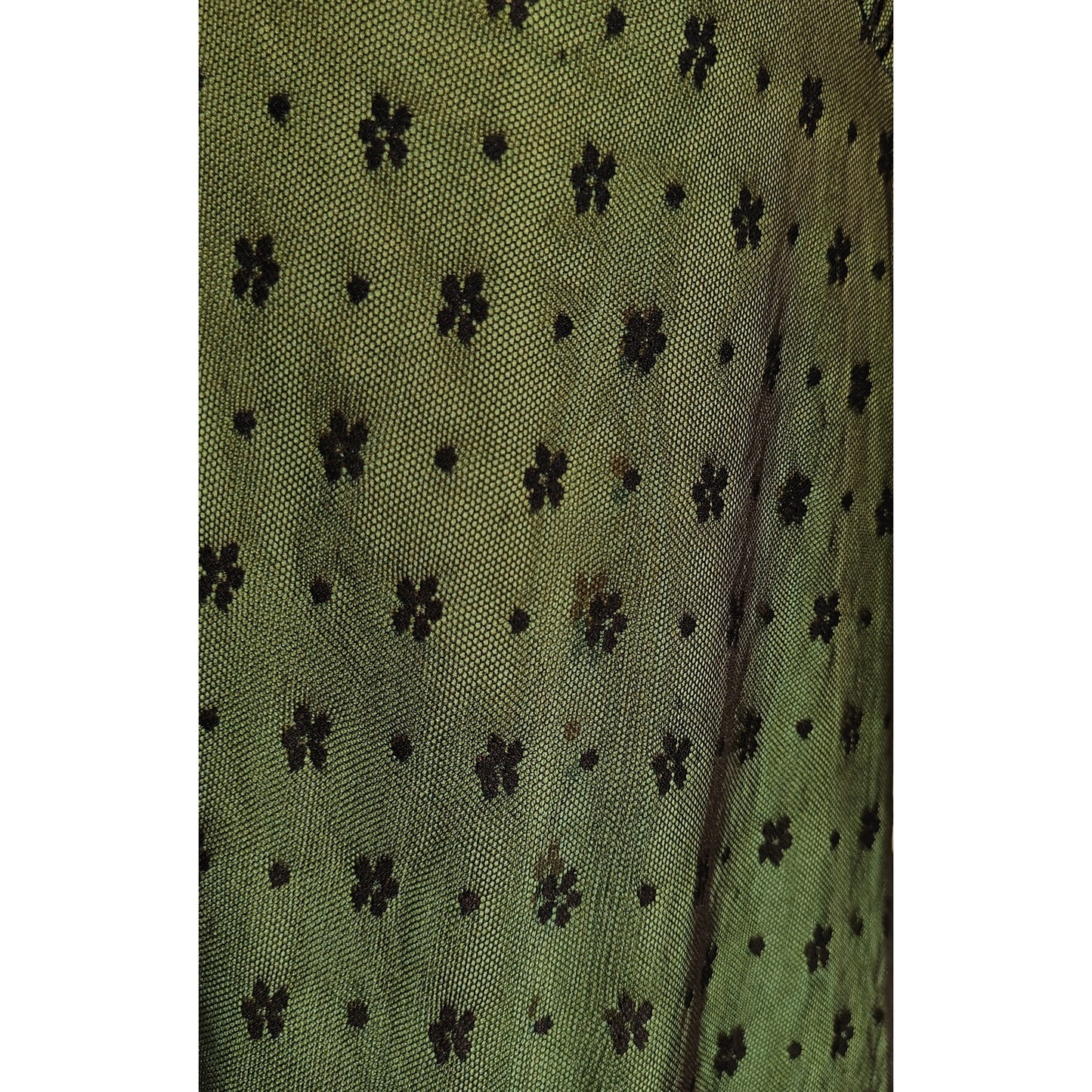 Green Mesh Mini Dress with Black Lace Overlay