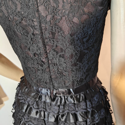 Vintage Marcel Fenez by Roland Klein Black Lace Ruffle Midi Cocktail Dress