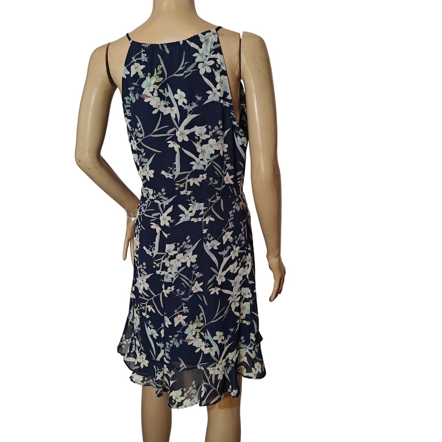 Navy Floral Ruffle Wrap Mini Dress