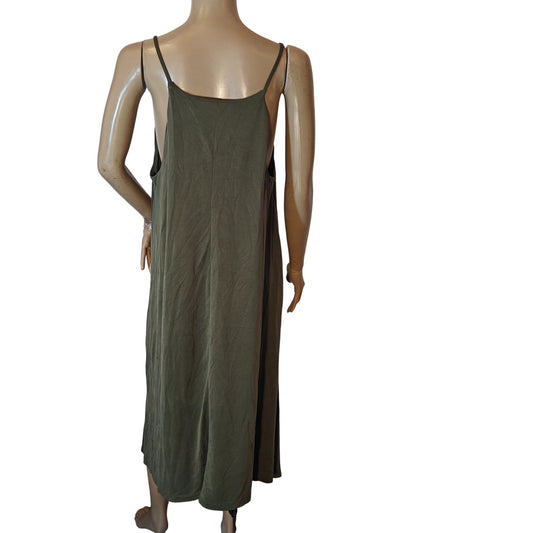 Olive Green Asymmetrical Midi Slip Dress